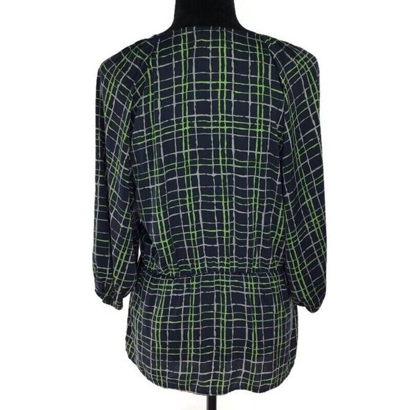 Banana Republic Blouse Navy & Green Bronze Button Workwear Popover Top Medium M - Picture 4 of 5